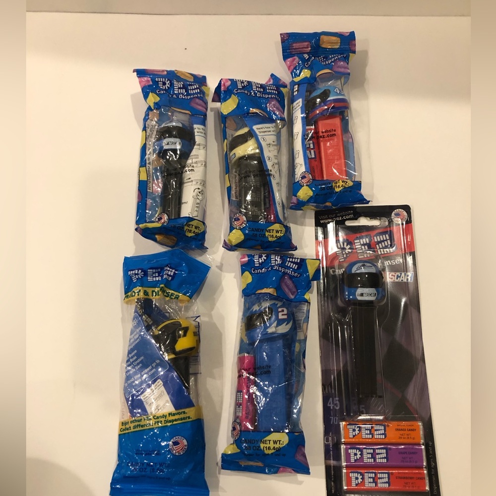 Six Nascar Helmet Pez Dispensers in Original Packaging